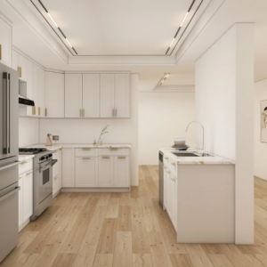 Bright White Shaker Kitchen with Marble Accents